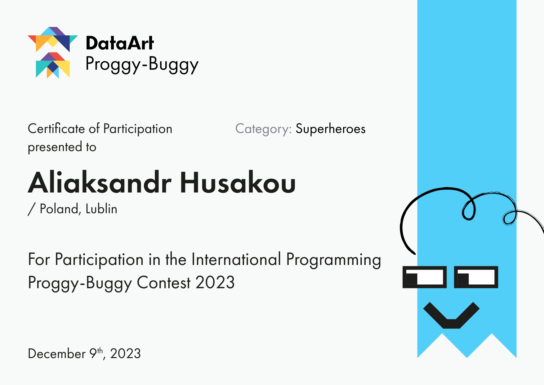 Proggy buggy December | Certificate