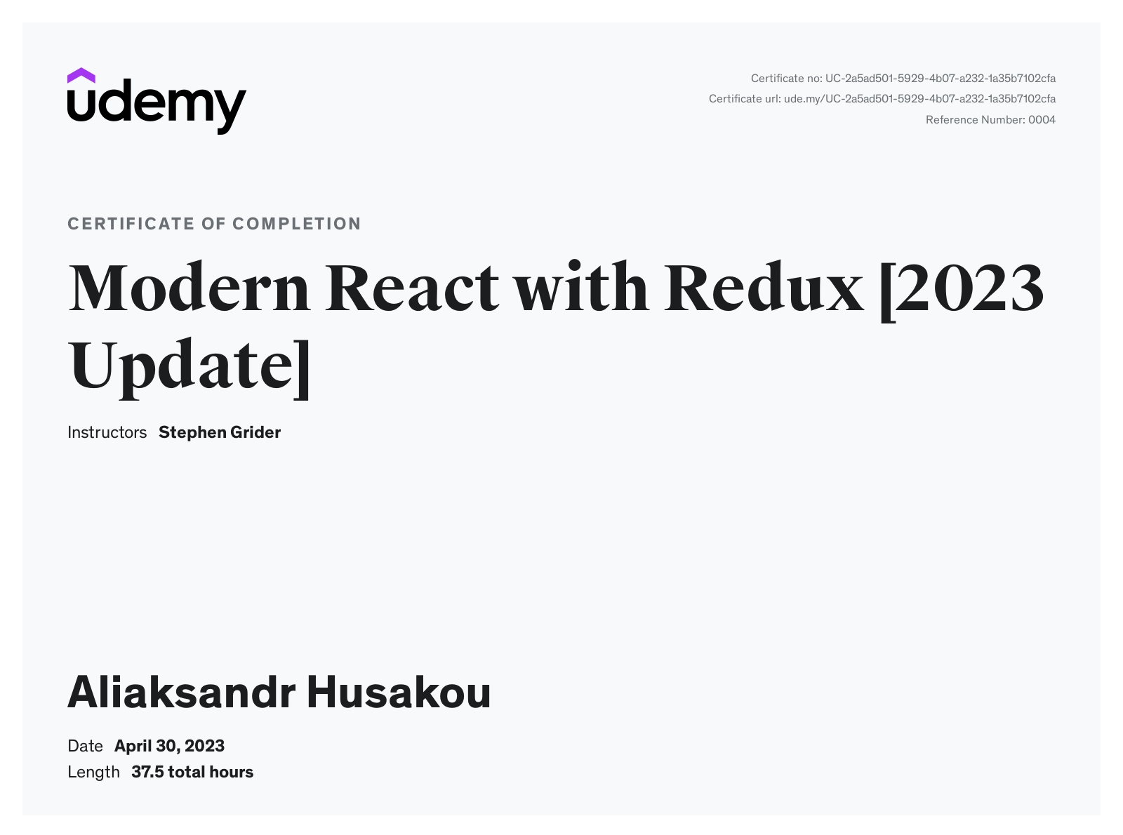 React with Redux | Certificate